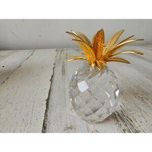 Swarovski Large pineapple crystal gold leaves vintage